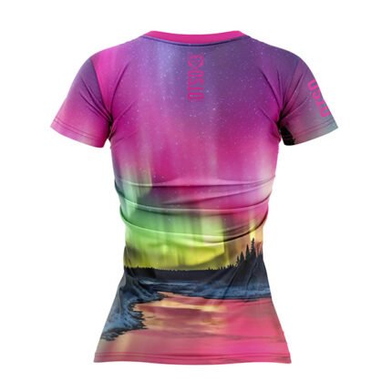Camiseta de manga corta para mujer con diseño de auroras boreales