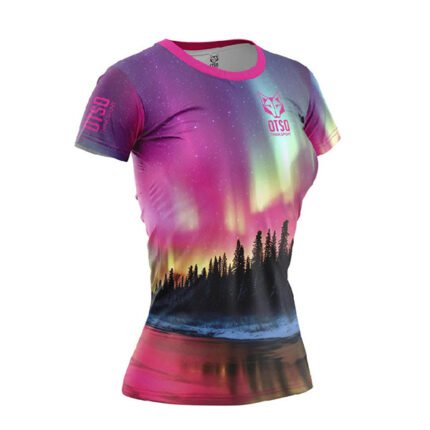 Camiseta de manga corta para mujer con diseño de auroras boreales