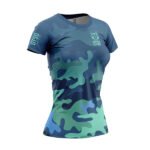 Camiseta de manga corta para mujer con diseño camuflaje azul