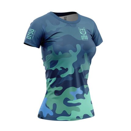 Camiseta de manga corta para mujer con diseño camuflaje azul