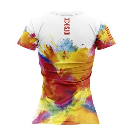 Camiseta de manga corta para mujer con un moderno diseño muy colorido.