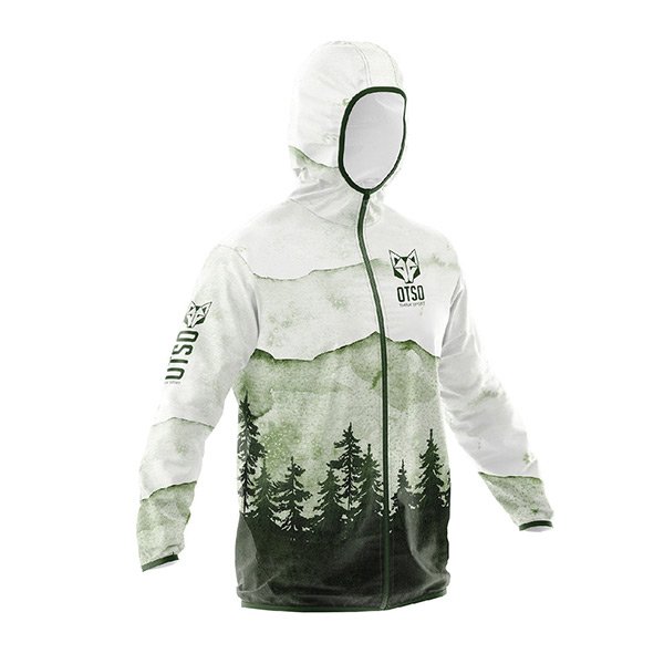 Unisex Running Jacket - Green Forest - frente Esta chaqueta no solo ofrece protección y comodidad, sino también un estilo natural y elegante para corredores que buscan conexión con la naturaleza en cada paso.