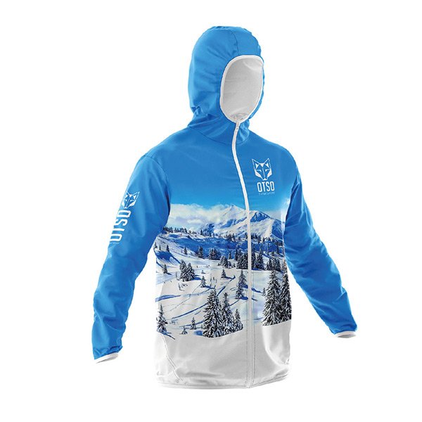 Unisex Running Jacket - Snow Forest - frente Esta chaqueta no solo ofrece funcionalidad y comodidad, sino también un estilo fresco y cómodo para quienes desean enfrentar sus entrenamientos con elegancia en cualquier clima.